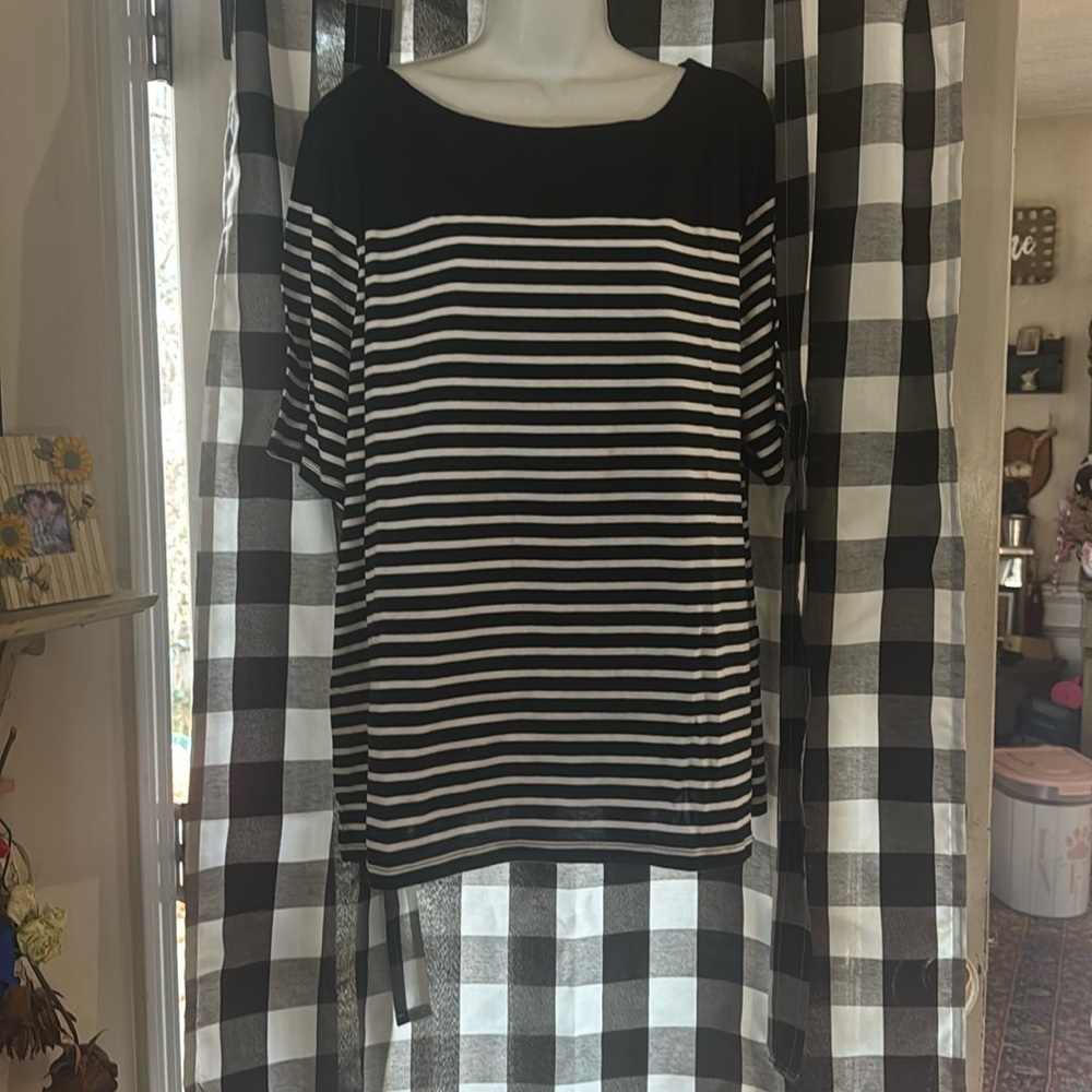 Lauren Ralph Lauren Black and White Striped Top NEW 3X
